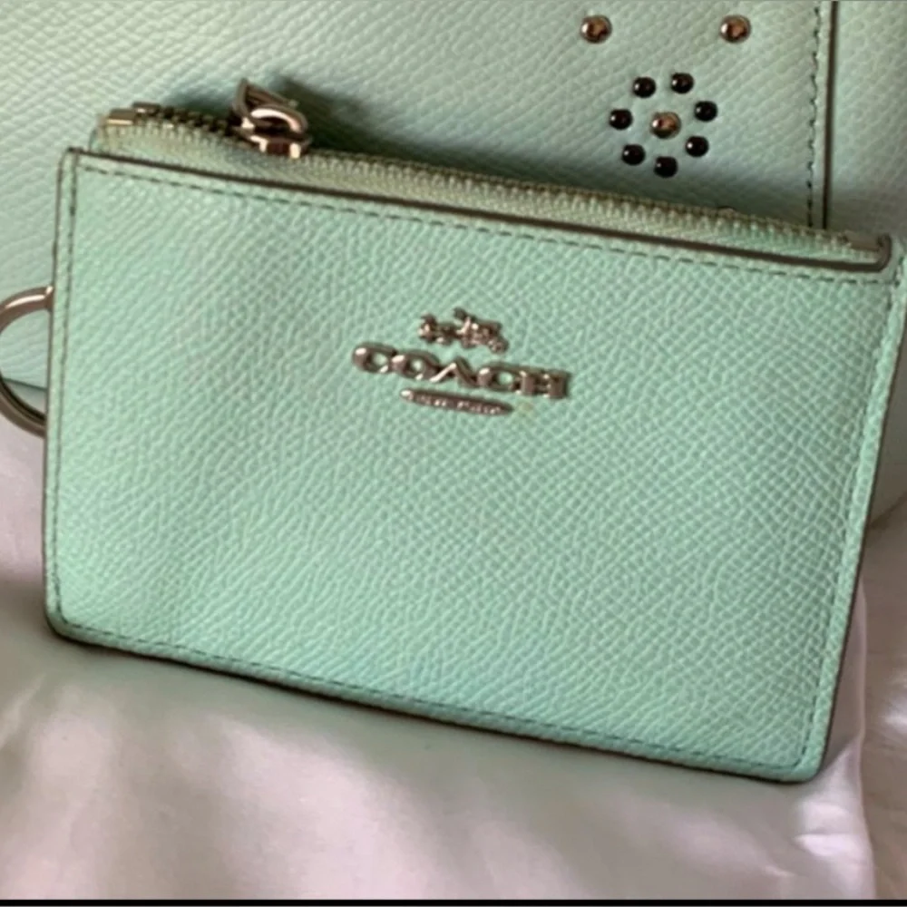 Coach Light Green Mini Skinny Id /keychain/ Card Case